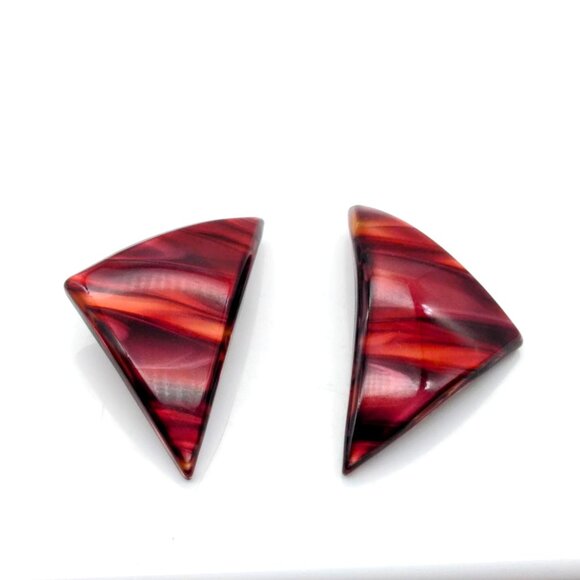 Rusty Brown Acrylic Earrings, Mod Curved Vintage Triangle Clip Ons - Picture 2 of 6